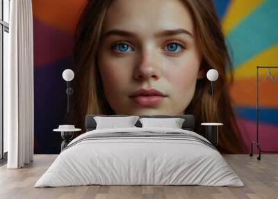 Stylized portrait of a girl in bright colors. Wall mural