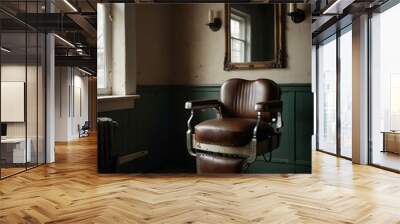 Two empty barber chairs ready for use. Wall mural