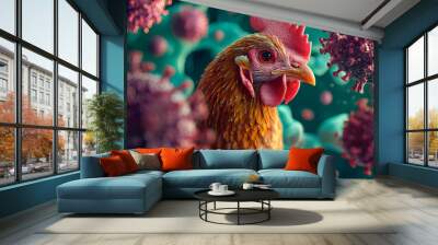 Chicken and virus. Bird flu epidemic concept Wall mural