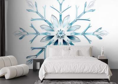 Beautiful blue snowflake on transparent background. Winter, Christmas element. Realistic snow flake. Cut out crystal of snow. Macro view Wall mural