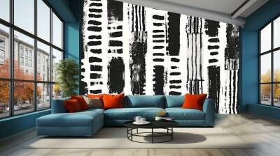 Dynamic seamless pattern with black brushstrokes, creating striking abstract design that is perfect for modern art prints, edgy textile designs, impactful graphic visuals. Wall mural