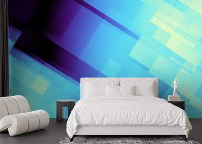 Abstract image 3:1 aspect ratio in futuristic technology style. Horizontal blue geometric background. Wall mural