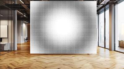 Monochrome round gradient halftone dots background. Vector illustration. Abstract regular pop art dots on white background Wall mural