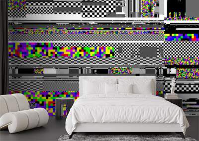 Retro VHS background like in old video tape rewind or no signal TV screen with glitch camera effect. Vaporwave grooving Wall mural