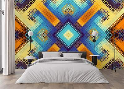 Seamless background. Geometric abstract symmetric pattern in low poly pixel art style. Polka dot pattern on low poly background. Wall mural