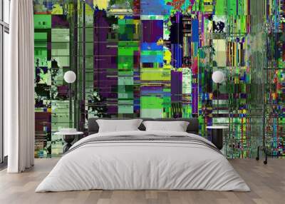 TV noise static effect, abstract glitch background. Fractal digital art pattern Wall mural