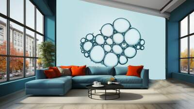 Cell, molecule concept. Air bubbles group macro representing abstract cell structure microscope view. Blue science, chemistry background Wall mural