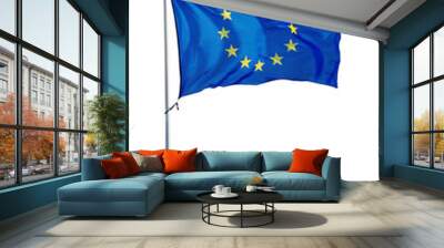 European Union flag on a flag pole isolated on white background Wall mural