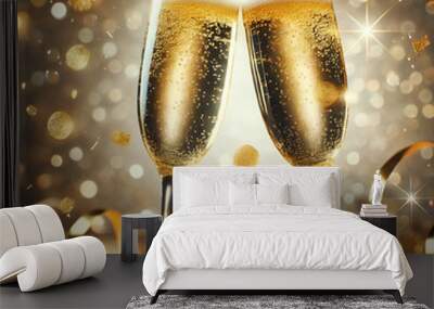 two glasses of champagne with ribbon Wall mural