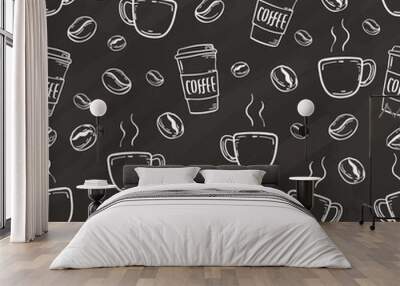 hand drawn coffee bean and cup seamless background Wall mural