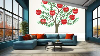 Word Fruits of the Spirit with tree and apple-Vector illustration Wall mural