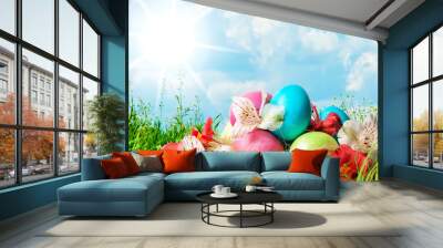 easter eggs decorated with flowers Wall mural