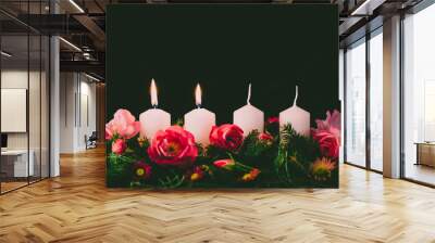 advent wreath with four candles, two candles burning Wall mural