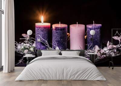 one burning candle on advent wreath Wall mural