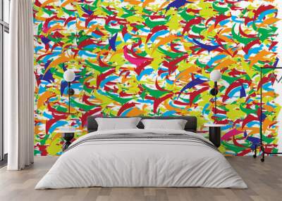 Abstract modern pattern, colored curved surfaces over white background Wall mural