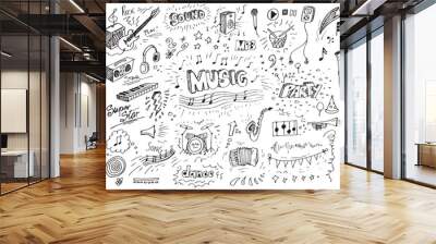 Hand drawn music doodles vector illustration  Wall mural