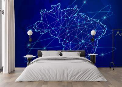 Global logistics network concept. Communications network map Brazil on the world background. Map of  Brazil with nodes in polygonal style. Vector illustration EPS10.  Wall mural