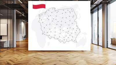 Global logistics network concept. Communications network map Poland on the world background. Map of Poland with nodes in polygonal style and flag. Vector illustration EPS10.  Wall mural