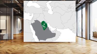 Kingdom of Saudi Arabia Location Map on map Asia. 3d Saudi Arabia flag map marker location pin. High quality map of Saudi Arabia.  Vector illustration EPS10. Wall mural