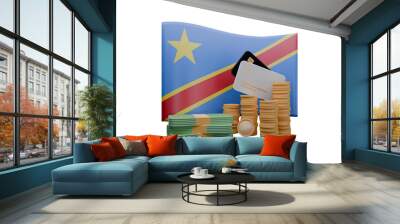 3D render illustration of Democratic Republic of the Congo flag and currency called Franc Wall mural