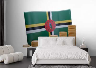 3D render illustration of Dominica flag and currency called East Caribbean Dollar Wall mural