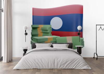 3D render illustration of Laos flag and currency called Kip Wall mural