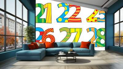 cartoon numbers 20-29 isolated on white background Wall mural