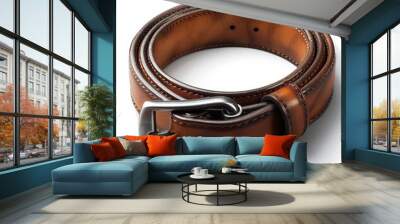 Classic leather belt, white background, fashion accessory Wall mural