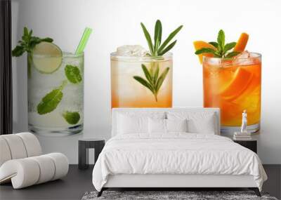 Delicious cocktail drinks, beverage element, vector art, vibrant colors, isolated on white background Wall mural