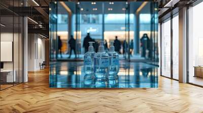 Detailed image of hand sanitizers placed at the entrance of a building ultra-clear image Wall mural