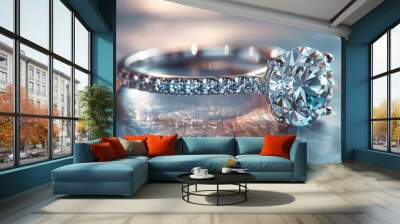 Elegant diamond ring with setting, white background, luxury jewelry Wall mural