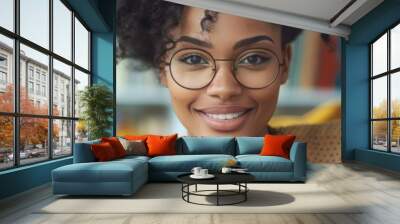 Realistic view of a woman leading a small group Bible study in her home high-definition clarity Wall mural