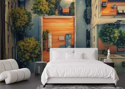 Urban lifestyle flat design top view city life animation Splitcomplementary color scheme Wall mural