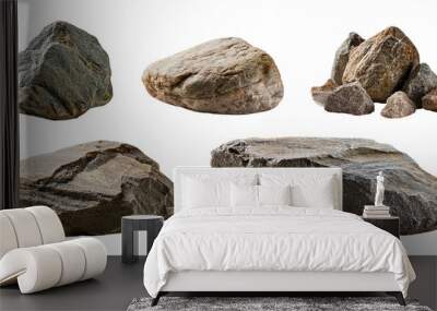 Set of five different rocks isolated on transparent background. Wall mural