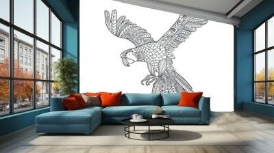 Ara parrot coloring page. Adult anti-stress coloring book. Zentangle. Black and white bird  doodle sketch Wall mural