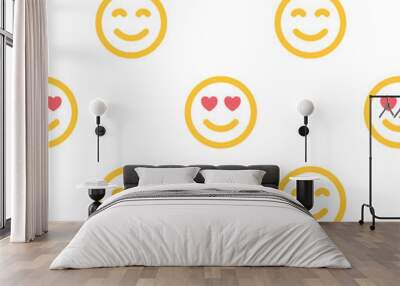 Seamless pattern with emoji, smiles in love, messages, social media elements. Chatting concept. Fabric texture, textile design in flat style on white background. Love concept Wall mural