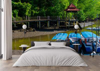 Asian boat station for small tourist boats. Boat excursions on the river. Wall mural