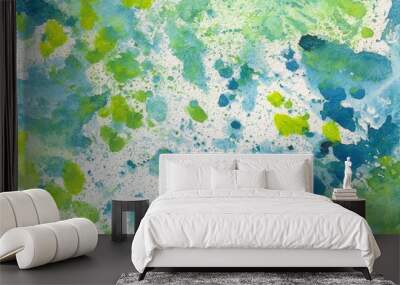 Bright blue green watercolor splash texture Wall mural