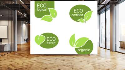 Frames and labels with leaves for ecological and organic design Wall mural