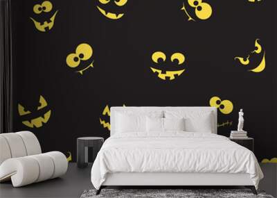 Seamless pattern with spooky and crazy faces in the dark for Halloween design Wall mural