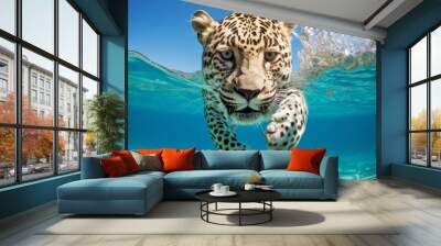 Leopard Animal Having Fun In Nature Playing Underwater Wall mural