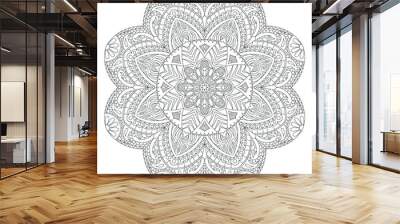 Mandala coloring book page for kids and adults. Zentangle style Design Pattern Element.
 Wall mural