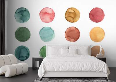 set of watercolor circles isolated on white background. abstract watercolor round shapes of blue, ye Wall mural