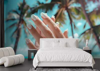 close-up of a hands with beach manicured nails Wall mural