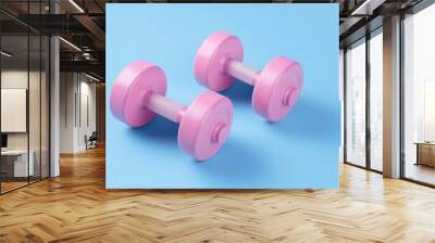 pink dumbbell on blue background Wall mural