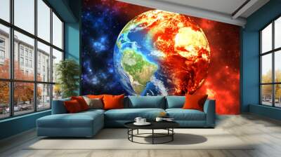 Planet Earth burning, global warming concept. Elements of this image furnished by NASA Wall mural