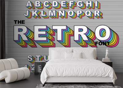 80 s retro alphabet font. Rainbow Vintage Alphabet vector 80 s, 90 s Old style graphic poster Wall mural