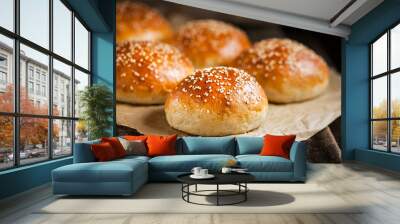 Fresh homemade burger buns Wall mural