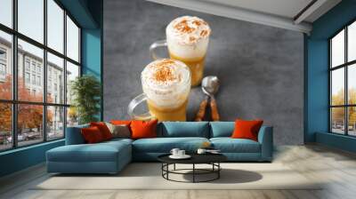 Two glass cups with spice pumpkin cappuccino Wall mural