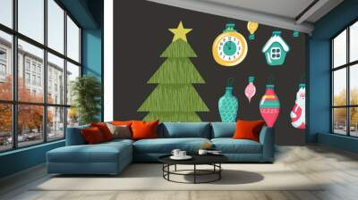 Merry Christmas. The family celebrates Christmas at the festive table. Vector illustration. Wall mural